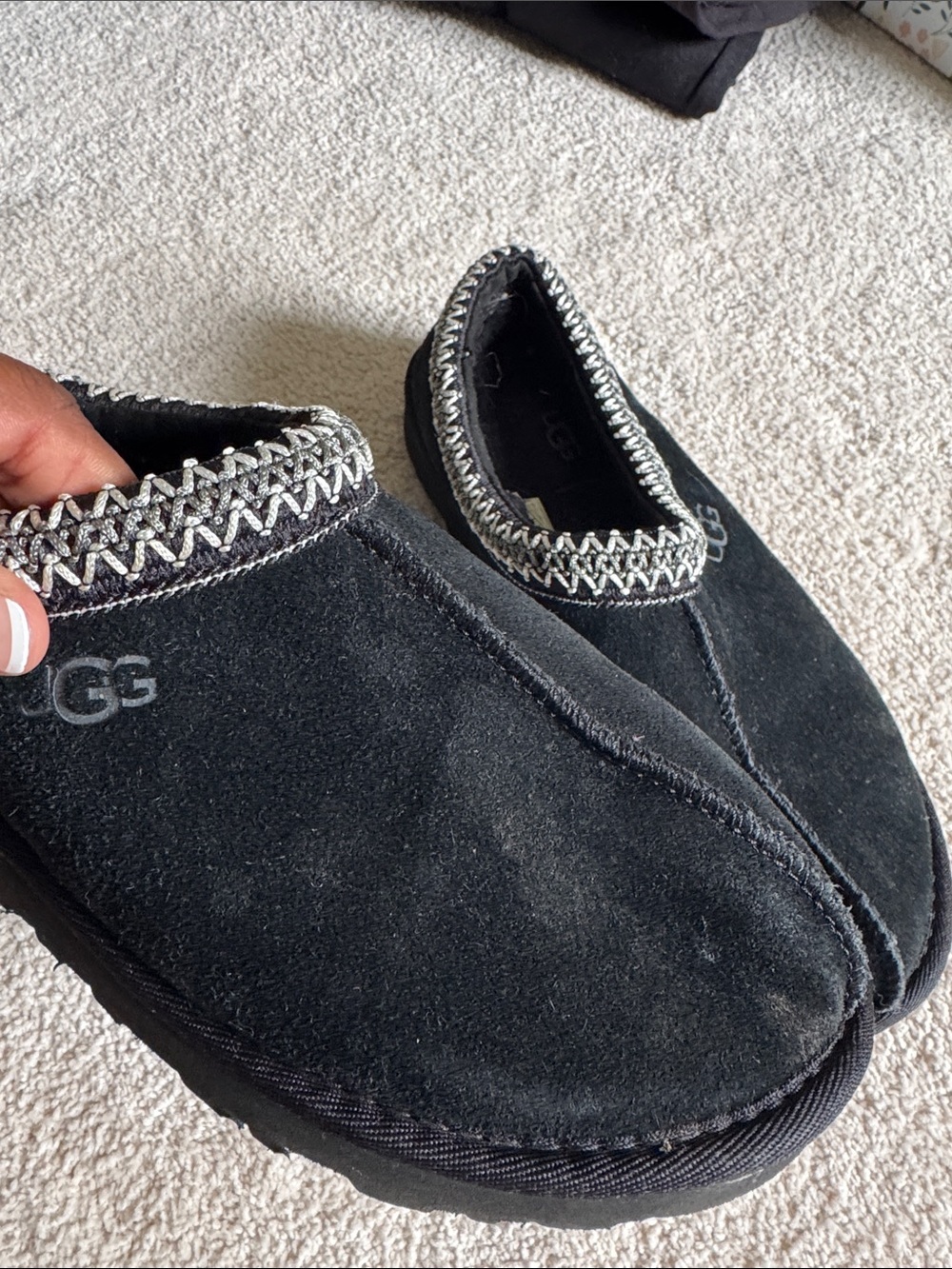 UGG Black Suede Tasmen Slippers with Woven Trim Men Size 7 - Picture 5 of 7
